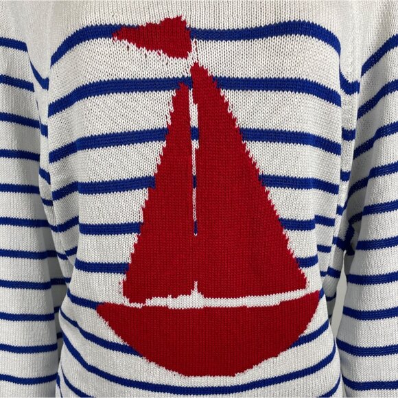 Loft Womens Striped White and Blue Sweater With Red Sailboat Size M - New - Picture 5 of 10